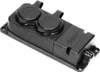 A black electrical outlet strip with two covered sockets and a connection point on the right. Anteprima dell’immagine prodotto