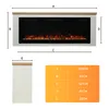 A diagram showing the dimensions of an electric fireplace and a cabinet, with a table listing the measurements for each dimension. Náhľad obrázku produktu