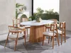 A dining table and chairs set in a well-lit room with a fireplace and plants. Produktbild-Vorschau