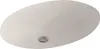 A top-down, slightly angled view of a white oval sink with a silver drain. Produktbild-Vorschau