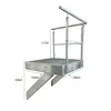 A silver metal staircase with a platform and railing, shown against a white background with measurement labels. Anteprima dell’immagine prodotto