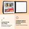 A collage showing a mini-refrigerator and its features. Podgląd zdjęcia produktu