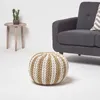 HOMESCAPES Runder Pouf, leinen-weiß, 35 x 40 cm Produktbild-Vorschau 2
