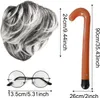 Set Kostüm Opa Verkleidung Rentner Brille Gehstock Perücke Produktbild-Vorschau 2