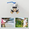 A split image showing a water splitter valve at the top, and two lifestyle shots at the bottom: one of someone washing a car and another of someone watering a garden. Produktbild-Vorschau