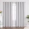 Two light gray curtains with silver stripes hang in front of a window. Produktbild-Vorschau