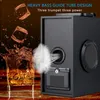 A speaker is shown with a glass of whiskey and ice cubes, with text overlay describing its features. Podgląd zdjęcia produktu