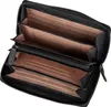 An open black leather wallet with multiple compartments and card slots. Anteprima dell’immagine prodotto