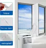 A portable air conditioner unit is shown next to a window with a sealing kit installed. Produktbild-Vorschau
