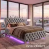 A luxurious bedroom with a large bed, city view through windows, and ambient lighting. Produktbild-Vorschau