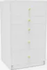 A white chest of drawers with gold knobs. Produktbild-Vorschau
