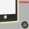 Close-up of a black outdoor wall lamp with a motion sensor and a backlight effect. Produktbild-Vorschau