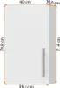 A white cabinet with a silver handle, shown with dimensions indicated by measurement lines and text. Produktbild-Vorschau