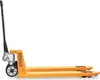 A side view of an orange pallet jack on a white background. Produktbild-Vorschau