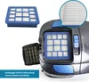 A vacuum cleaner filter and a vacuum cleaner with the filter compartment open. Produktbild-Vorschau