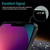 A close-up of a smartphone case with text highlighting its signal permeability. Produktbild-Vorschau
