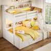 A white bunk bed with yellow accents and bedding, set up in a bedroom with a window view. Produktbild-Vorschau