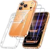 A clear phone case and screen protector are shown with a gold iPhone. Voir les images du produit