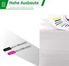 A stack of white paper with a chart on top, and labels indicating print yield. Produktbild-Vorschau