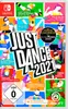 Collage of colorful graphics and text promoting the Just Dance 2021 video game for Nintendo Switch. Produktbild-Vorschau