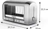 A silver toaster with dimensions indicated by lines and text. Podgląd zdjęcia produktu