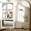 A full-length arched mirror with a gold aluminum frame, shown in a room setting with inset images highlighting design features. Anteprima dell’immagine prodotto
