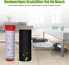 A vacuum cleaner filter set is displayed on a wooden floor in a living room setting. Produktbild-Vorschau