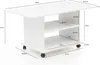 A white coffee table with dimensions indicated by lines and text. Voir les images du produit