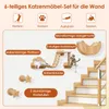 A collage of images showing different components of a cat furniture set mounted on a wall, with a staircase in the background. Náhľad obrázku produktu