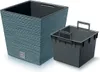 A blue planter with a textured exterior and a gray inner pot with handles, shown against a white background. Náhľad obrázku produktu