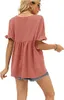 ASKSA Damen T-Shirt V-Ausschnitt Rüschen Kurzarm Shirt Produktbild-Vorschau 4
