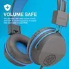 A close-up marketing image of blue and gray headphones against a blue background. Produktbild-Vorschau