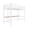 A white metal loft bed with a wooden desk surface, shown against a white background. Produktbild-Vorschau