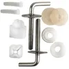 A collection of toilet seat hinges and mounting hardware, including screws, washers, and plastic components. Podgląd zdjęcia produktu