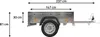 Side view of a small utility trailer with dimensions indicated by measurement lines and text. Produktbild-Vorschau