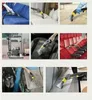 A collage of images showing a cleaning attachment being used on various surfaces like upholstery, car seats, and carpets. Produktbild-Vorschau