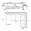 Diagrams showing the dimensions of a sectional sofa. Produktbild-Vorschau