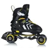 A studio shot of a pair of black and yellow children's roller skates. Voir les images du produit
