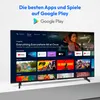 A television displaying the Google Play interface with various apps and movie posters. Produktbild-Vorschau