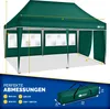 Diagram showing the dimensions of a green pop-up tent and its storage bag. Anteprima dell’immagine prodotto