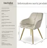 Chaise MARILYN Effet velours style scandinave - crème/or, Voir les images du produit 6
