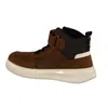 A side view of a brown high-top sneaker with a white sole. Produktbild-Vorschau