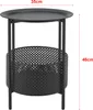 A black metal side table with a basket-like storage compartment underneath the tabletop. Produktbild-Vorschau