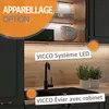 A kitchen sink area with cabinets and under-cabinet lighting. Voir les images du produit