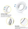 A product image showcasing a white LED recessed spotlight housing with close-up details and descriptive text. Produktbild-Vorschau