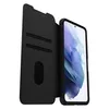 A black flip case for a Samsung Galaxy S21+ 5G smartphone is shown from a diagonal angle, with the phone inserted and the case open. Náhľad obrázku produktu