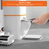 A hand is shown inserting a filter into a vacuum cleaner's dust collection station. Produktbild-Vorschau