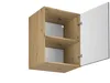 A wall-mounted cabinet with an open door, showing two shelves inside. The exterior has a wood grain texture, and the interior and door are white. Produktbild-Vorschau