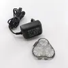 A black electric shaver charger and a shaver head are placed on a white background. Voir les images du produit