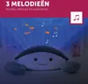 A projection of fish and musical notes onto a dark blue background, emanating from a smiling turtle-shaped toy. Náhled obrázku produktu